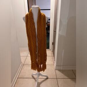 Michael Kors gold Chucky knit scarf fringed boho hippie classic preppy